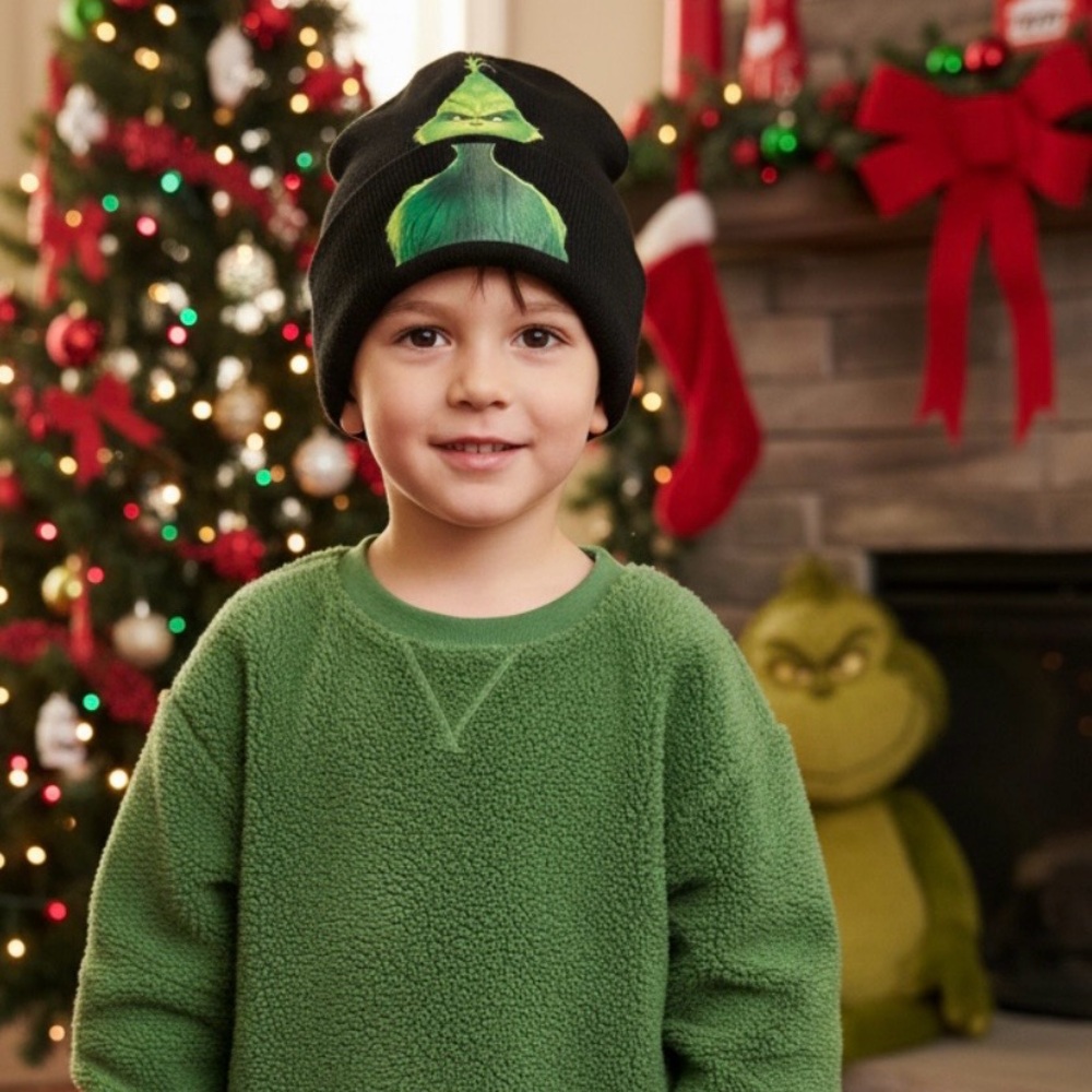 NEW Dr Seuss The Grinch Kids Black Winter Knit Beanie Hat One Size Christmas